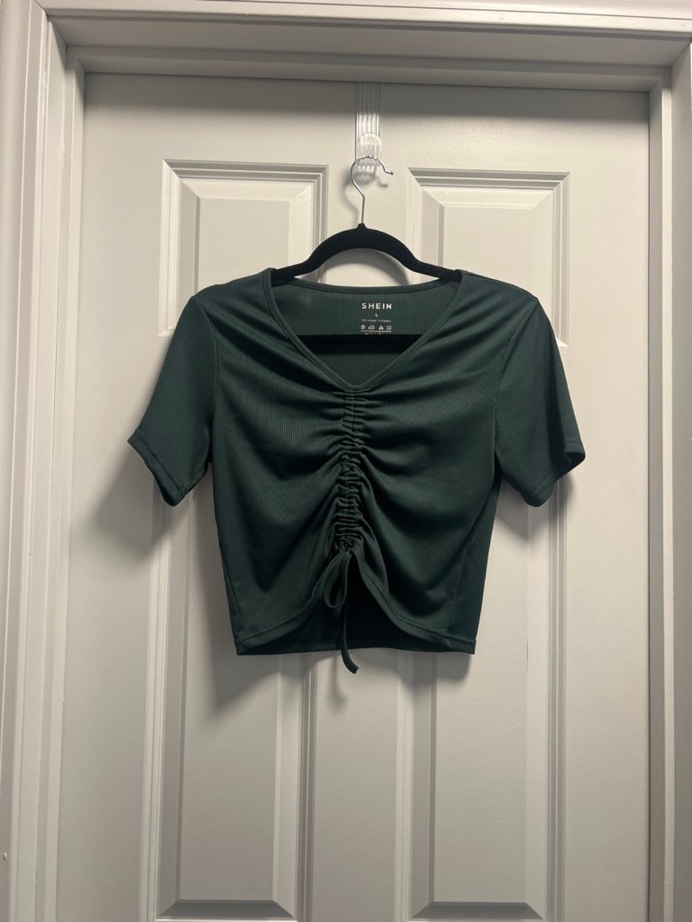 SHEIN Dark Teal Ruched V-Neck Crop Top - Picture 3 of 4